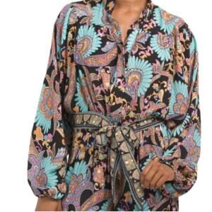 HAUTE HIPPIE STYLE NWT Boho Basket Weave Patterned Long Sleeve Crop Tie Top S